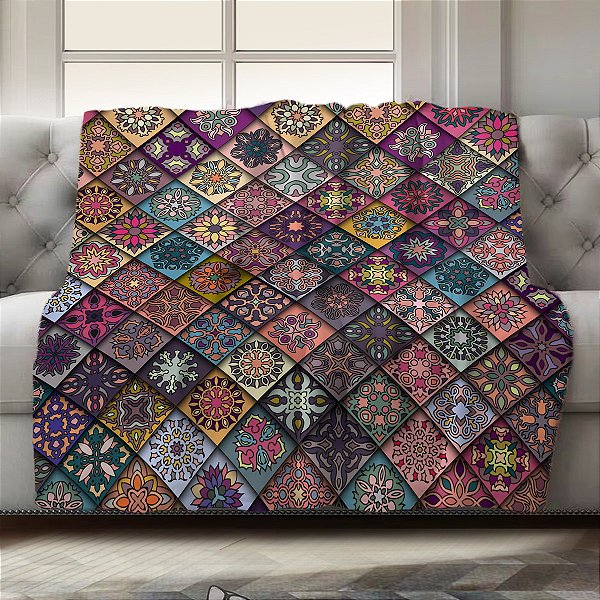 Manta Decorativa Synth 130x150cm Mandala Ladrilhos 01