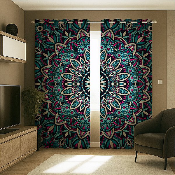Cortina Synth 2,50x2,90m Mandalas Coloridas