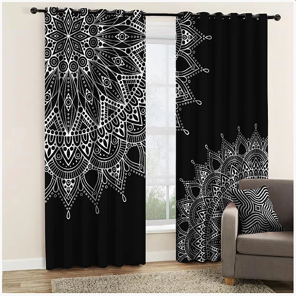 CORTINA SYNTH 1,80X2,80M MANDALA PRETA E BRANCA 04