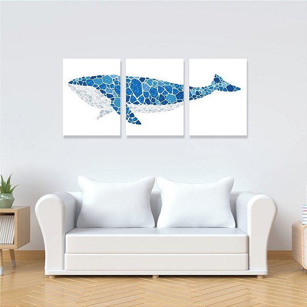 Kit Quadro Canvas 50x70cm com 3 peças Baleia Mosaico
