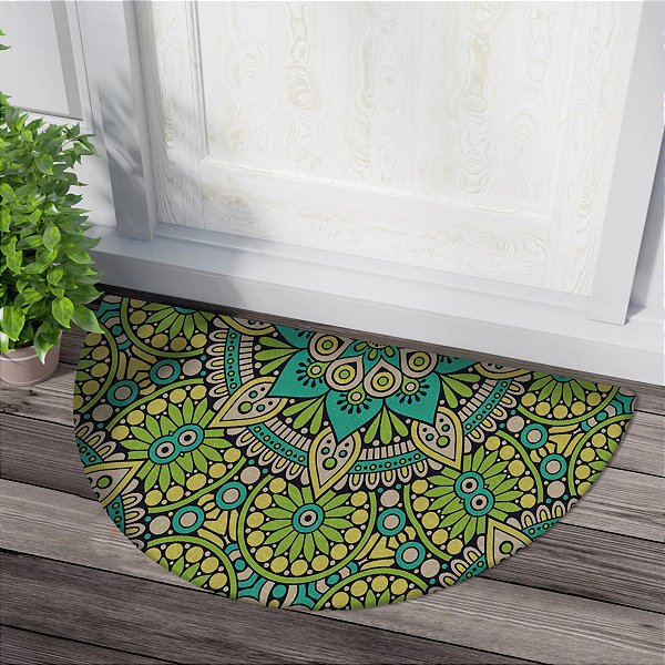 Tapete Meia Lua 80x40cm Mandala Verde Limão