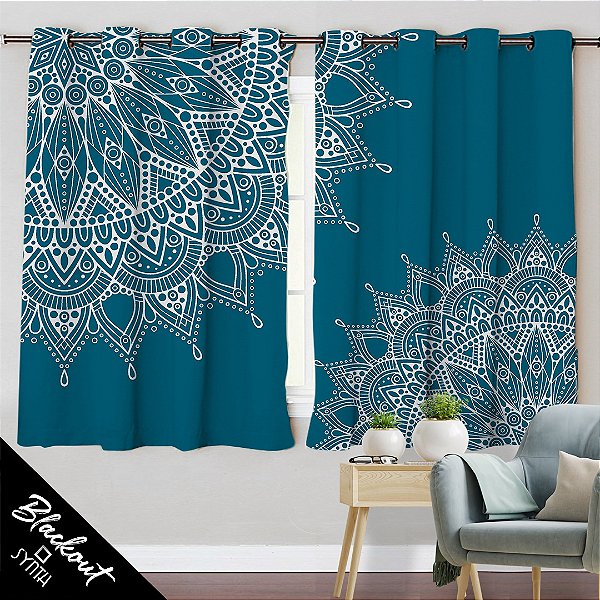 CORTINA SYNTH (BLACKOUT) 1,50x2,40m  Mandala Turquesa