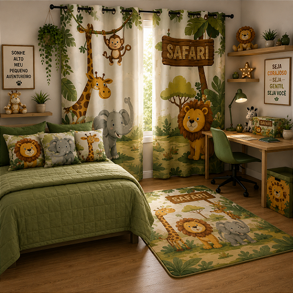 Kit Infantil Personalizado para Quarto Completo | Cortina + Almofadas + Tapete | Synth Kids