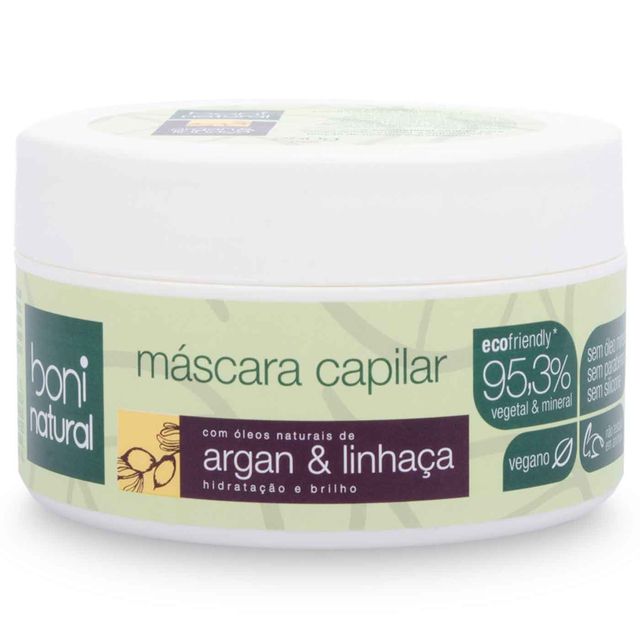 Mascara Capilar Boni Natural vegana, argan e linhaca 250g