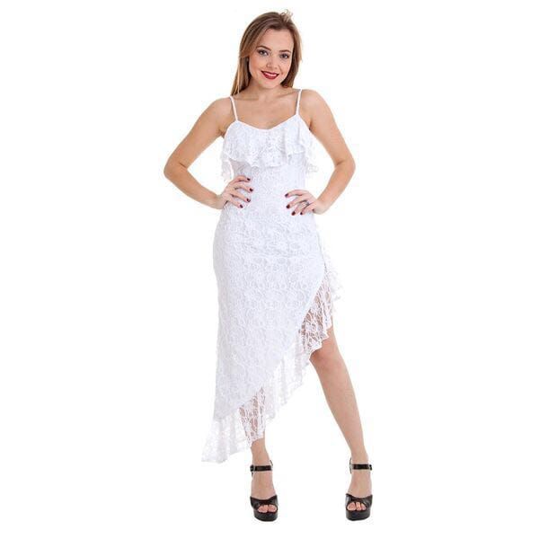 Vestido Longuete Renda Com Brilho Branco