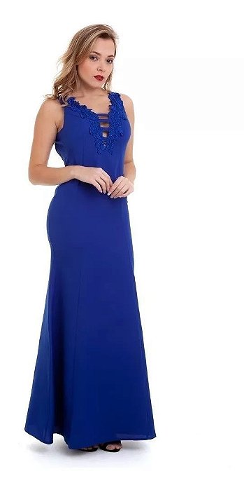 Vestido Longo De Festa Em Tecido Para Festa De Gala Formatura Casamento  Azul Royal - Ateliê Leydi