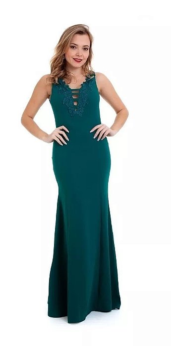Vestido Longo Decote Costas Verde Jade