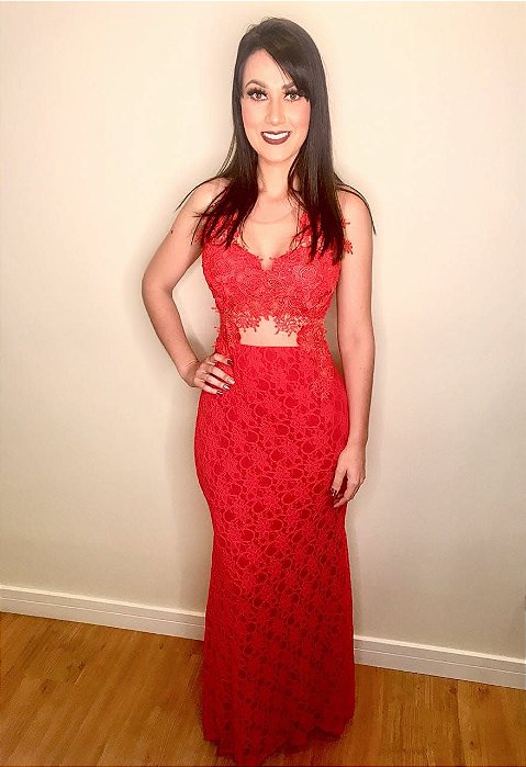 Vestido Longo De Renda Festa Casamento Formatura Madrinha Vermelho - Ateliê  Leydi