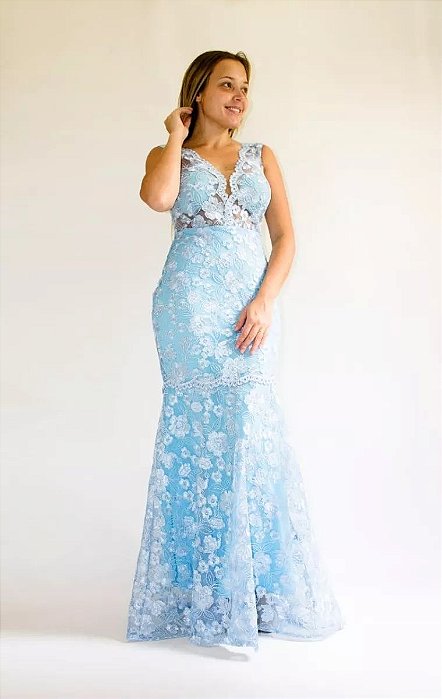 Vestido De Festa Longo Tule Bordado Água Azul Serenity Casamento Madrinha  Elegante - Ateliê Leydi
