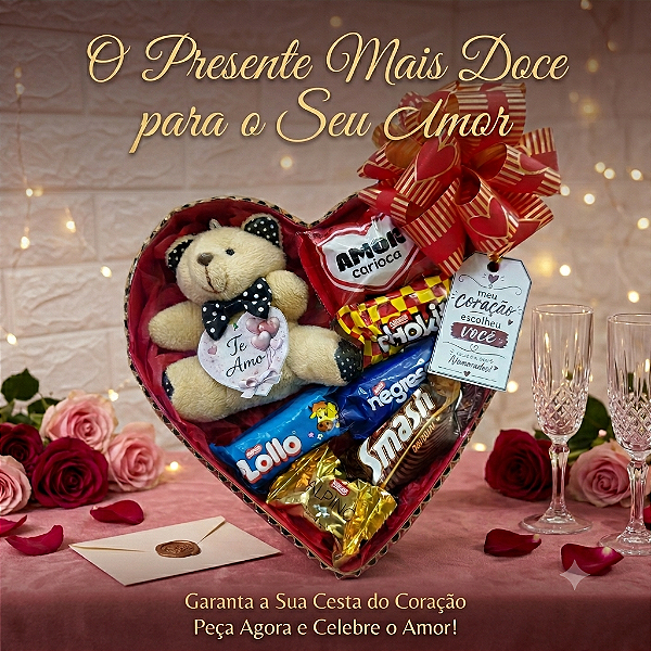 Cesta Romântica Te Amo – Chocolates & Ursinho