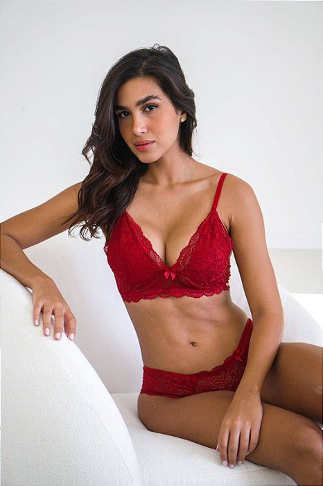 7032 CONJUNTO DE RENDA SEM BOJO VERMELHO