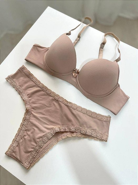 021 CONJUNTO DE NEOCONFORT COM RENDINHA NA CALCINHA CHOCOLATE P