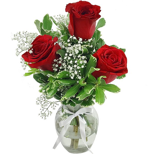 803 - 3 rosas vermelhas no vaso