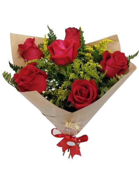 112 - Buquê de 6 rosas vermelhas