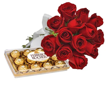 254 - Buquê 12 rosas e chocolate