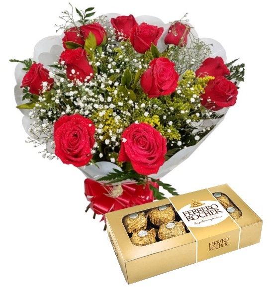 184 - Buquê de 12 rosas e Ferrero
