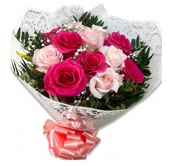 121 - Buquê de rosas vermelhas e rosadas
