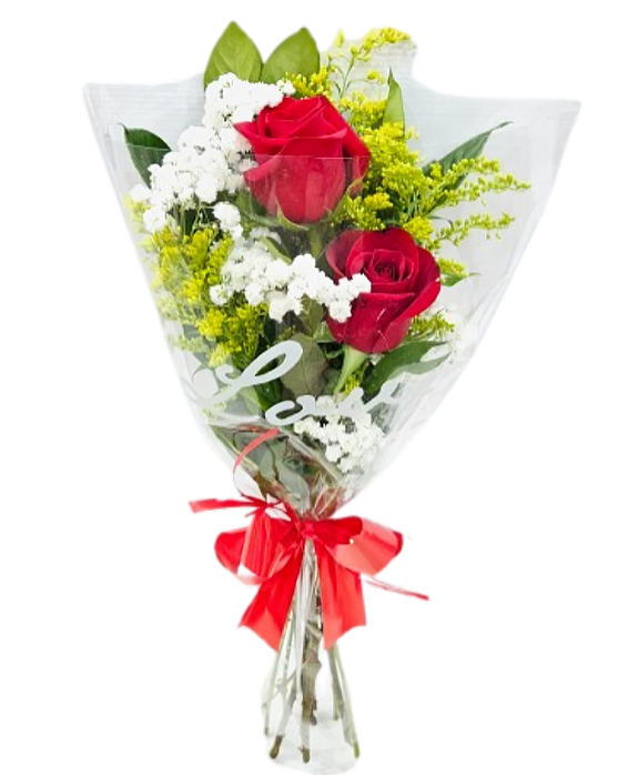 904 - Arranjo com 2 rosas vermelhas