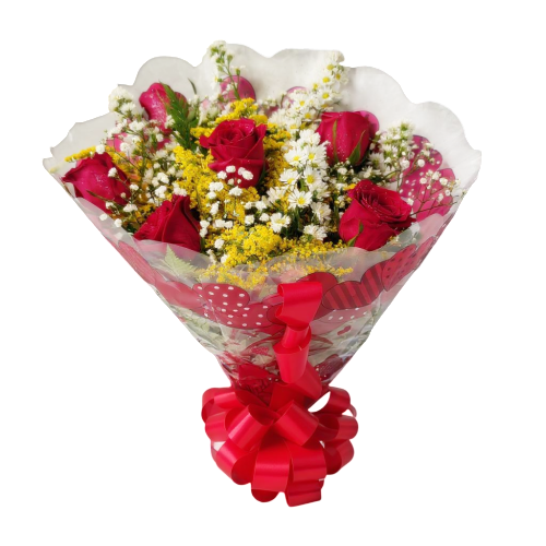 132 - Buquê com 6 rosas vermelhas