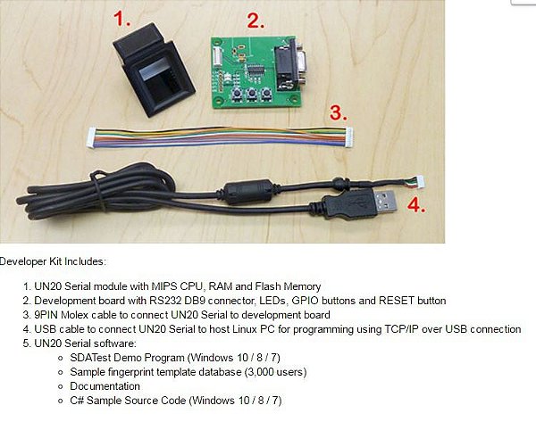 Kit de desenvolvimento para leitor biometrico U20-SFR Serial