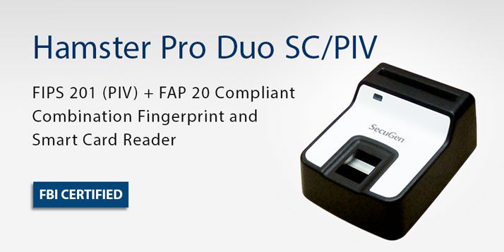 Leitor biométrico com leitor de cartão SmartCard contato Secugen Hamster PRO Duo SC/PIV