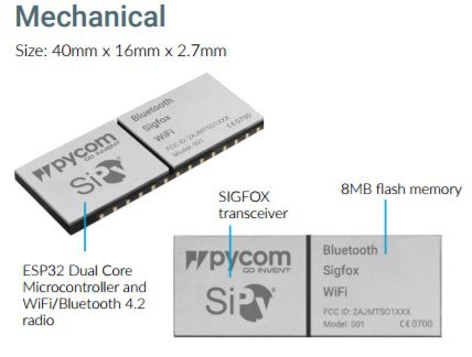 Módulo Pycom S01 OEM 14dBm: integra Sigfox, WiFi e Bluetooth no mesmo item - S01 14dBm RCZ4