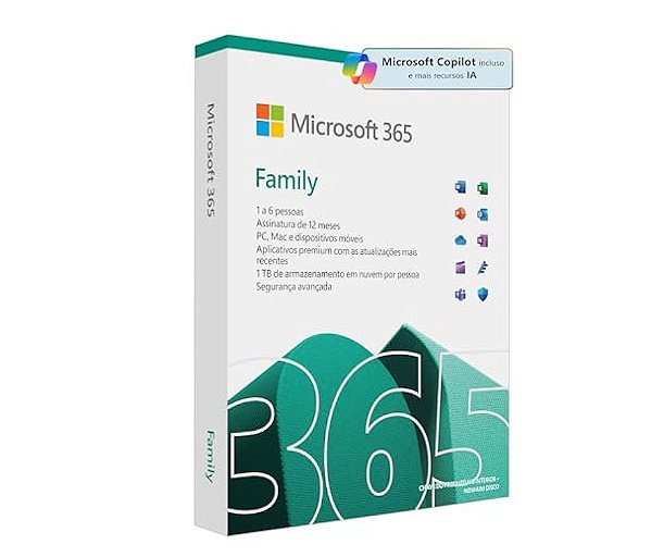 MICROSOFT OFFICE 365 FAMILY 1 LICENÇA 6 USUÁRIOS ASSINATURA 12 MESES - DIGITAL PARA DOWNLOAD