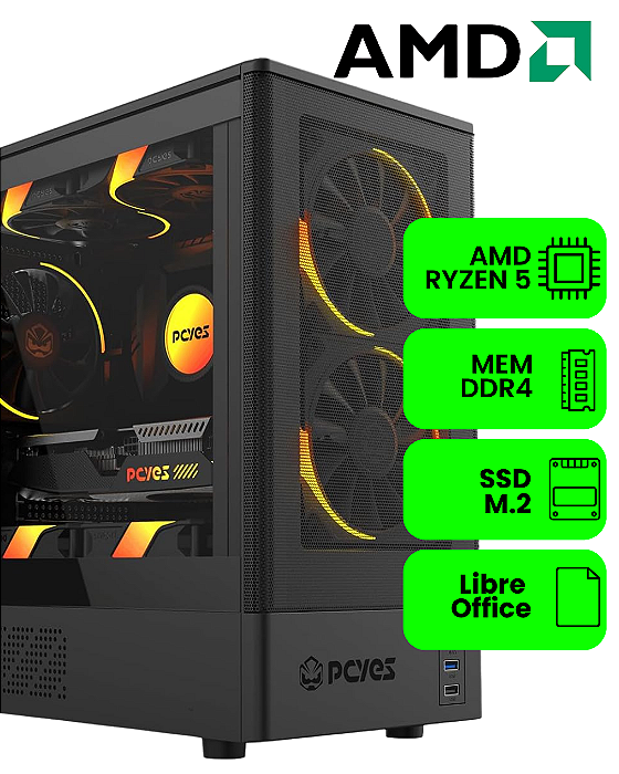 COMPUTADOR GAMER AMD RYZEN 5 5500GT SSD M.2, RGB, VIDRO LATERAL