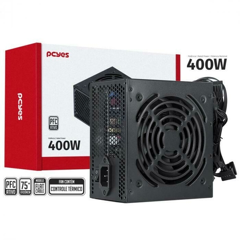 FONTE ATX PCYES SPARK 400W PFC ATIVO CABOS FLAT PXSP400WPT