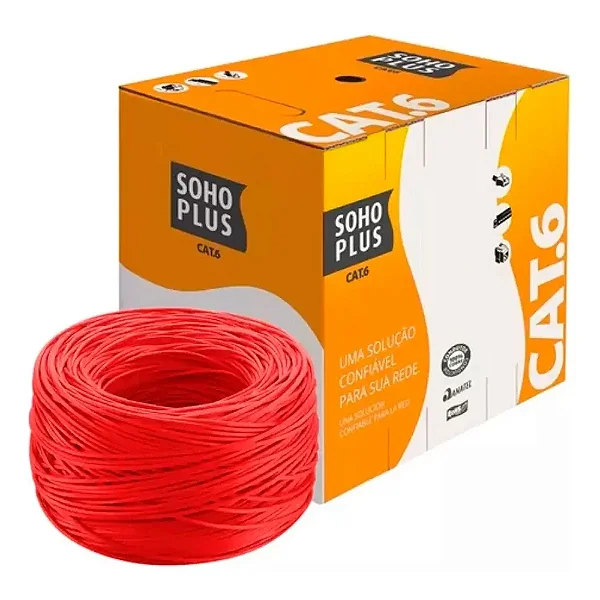CABO REDE LAN FURUKAWA SOHOPLUS CAT6 U/UTP CMX VERMELHO CLARO CERTIFICADO CX 305M 23400207