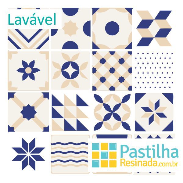 Azulejo Adesivo Mediterrâneo Kit 18 peças