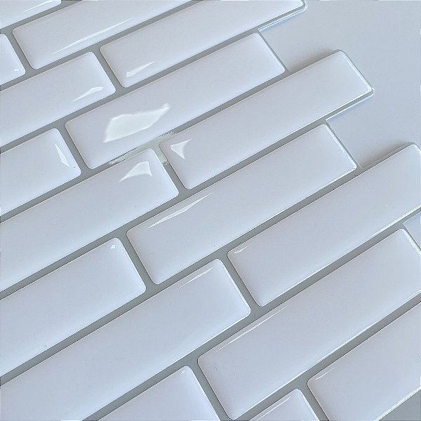 KIT Pastilha Adesiva Resinada Bricks White rejunte branco - KIT 10 Placas