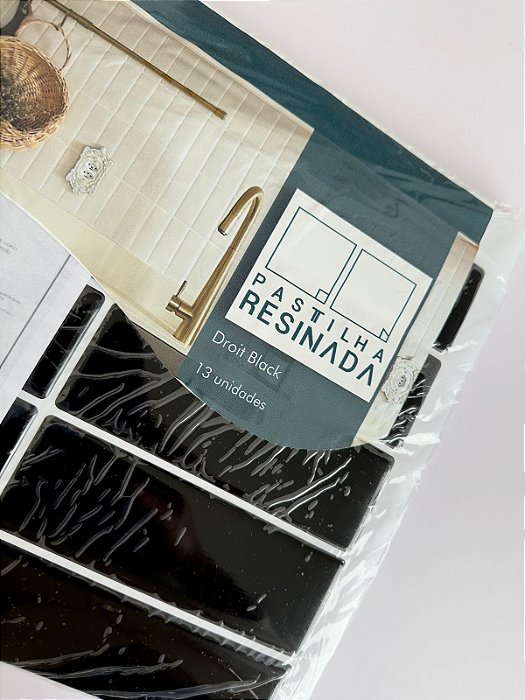 Kit Azulejo Metrô Droit Black Rejunte Branco - Kit 13 Placas