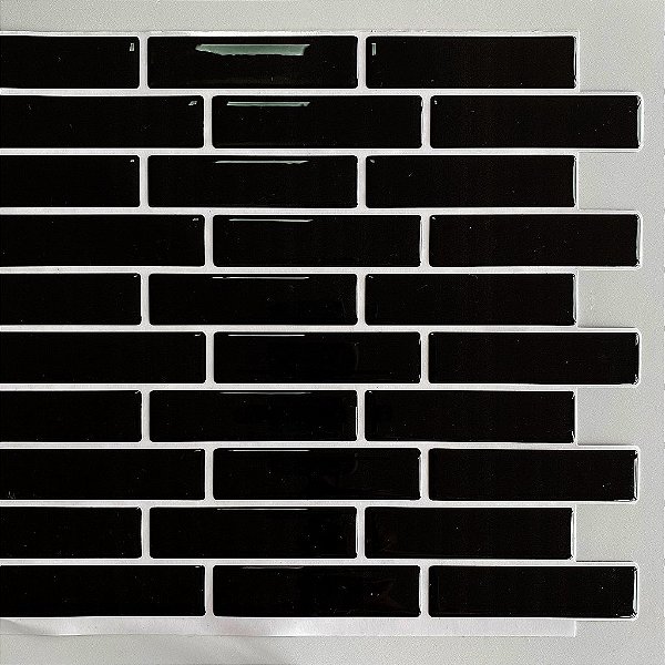 Pastilha Adesiva Resinada Bricks Black - Rejunte Branco - 1 Placa