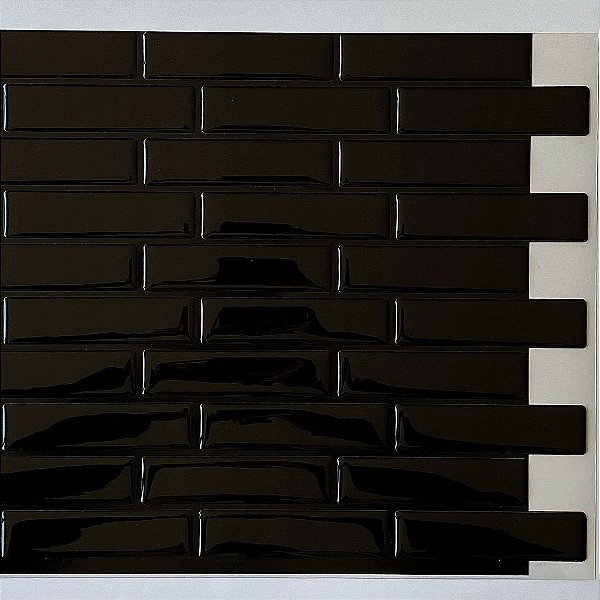 Pastilha Adesiva Resinada Bricks Black - Rejunte Preto - 1 Placa