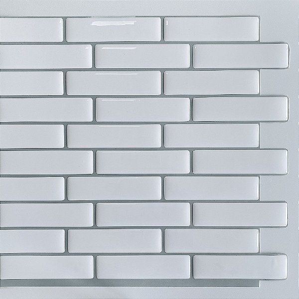Pastilha Adesiva Resinada Bricks White - Rejunte Cinza Médio - 1 Placa