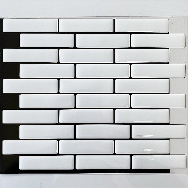 Pastilha Adesiva Resinada Bricks White - Rejunte Preto - 1 Placa
