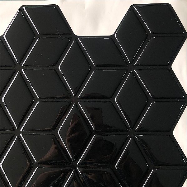 Pastilha Adesiva Resinada Cube Black - Rejunte Preto - 1 Placa