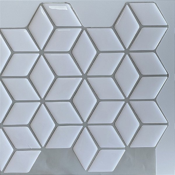 Pastilha Adesiva Resinada Cube White - Rejunte Cinza Médio - 1 Placa