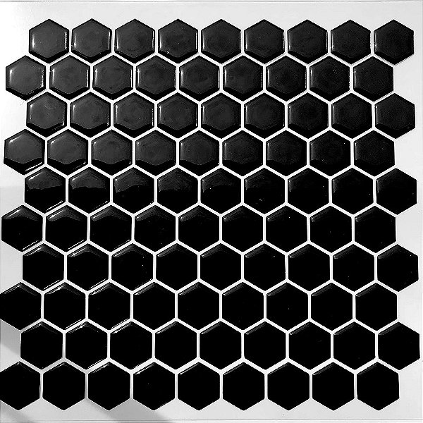 Pastilha Adesiva Resinada Hex Black - Rejunte Branco - 1 Placa