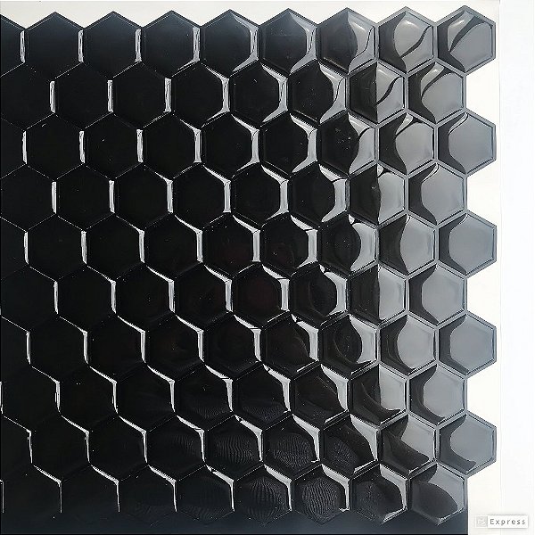 Pastilha Adesiva Resinada Hex Black - Rejunte Preto - 1 Placa