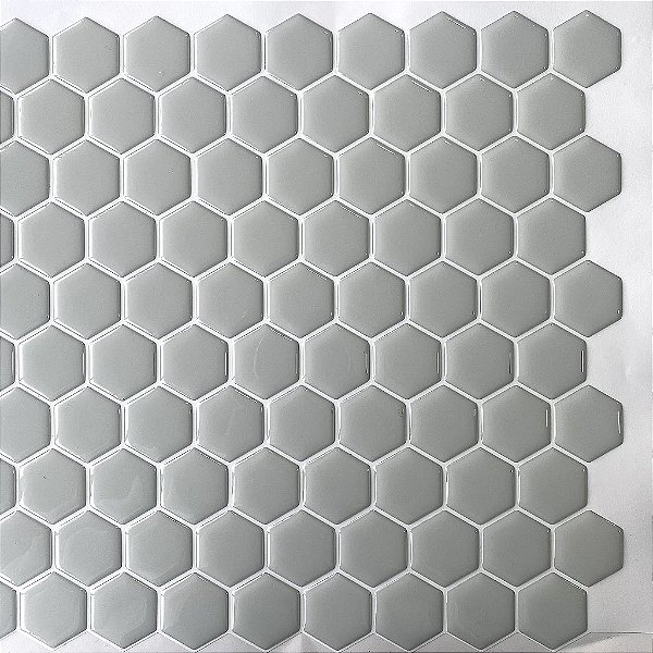 Pastilha Adesiva Resinada Hex Gray - Rejunte Branco - 1 Placa