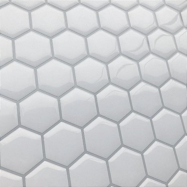 Pastilha Adesiva Resinada Hex White - Rejunte Cinza Médio - 1 Placa