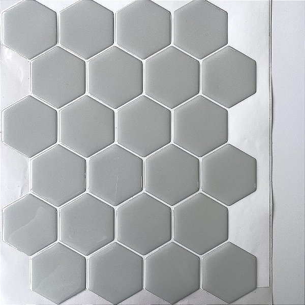 Pastilha Adesiva Resinada Large Hex Gray - Rejunte Branco - 1 Placa