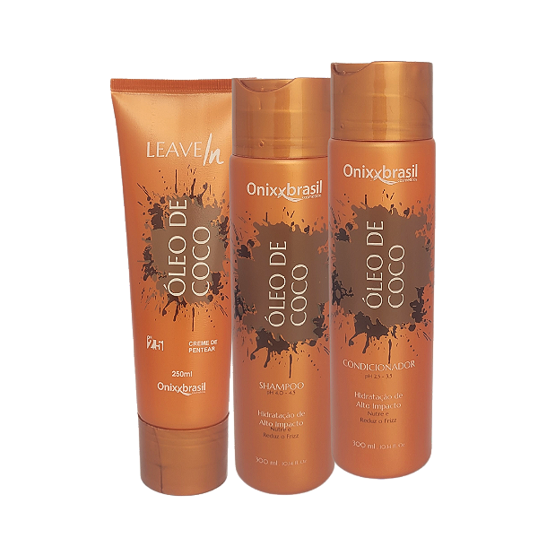 Kit Óleo de Coco - Shampoo 300ml + Condicionador 300ml + Leave-in 250ml | Alto poder de Hidratação