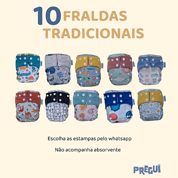 Kit 10 Fraldas Ecológicas Tradicionais