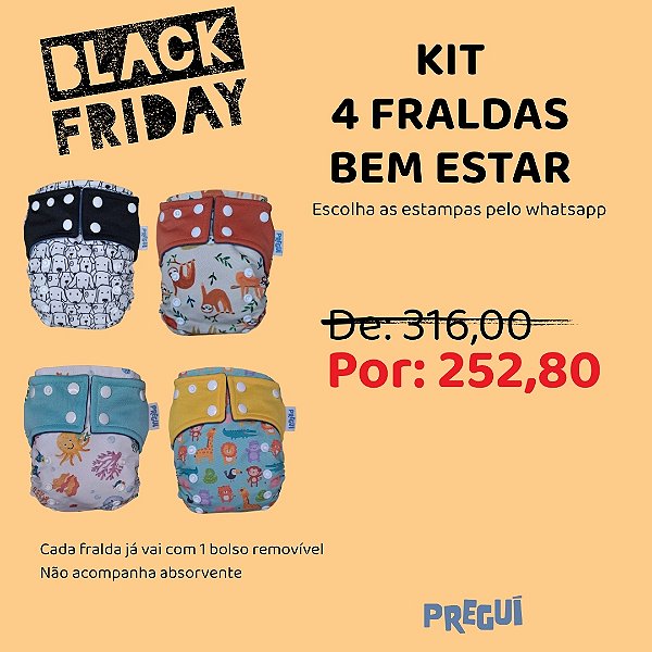 Kit 4 Fraldas Ecológicas Bem Estar - Black Friday