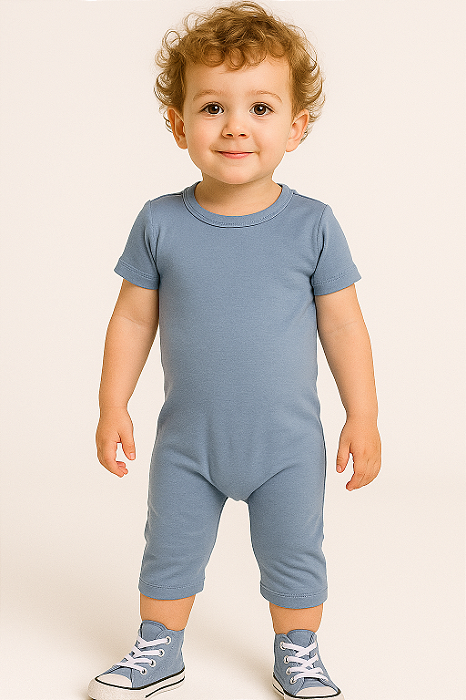Macacão Curto Sem Zíper e Sem Botões - Azul