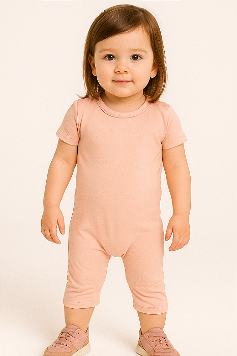 Macacão Curto Sem Zíper e Sem Botões - Rosê