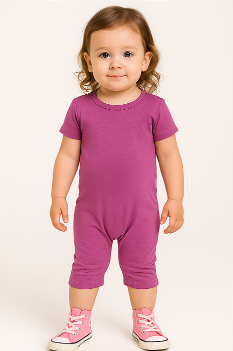 Macacão Curto Sem Zíper e Sem Botões - Fúcsia